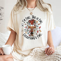 Humorous Holiday Anxiety Graphic Tee, Its Fine This Is Fine Christmas T-Shirt, Adorable Xmas Humor Dog Shirt, Retro Holiday Graphic Tee