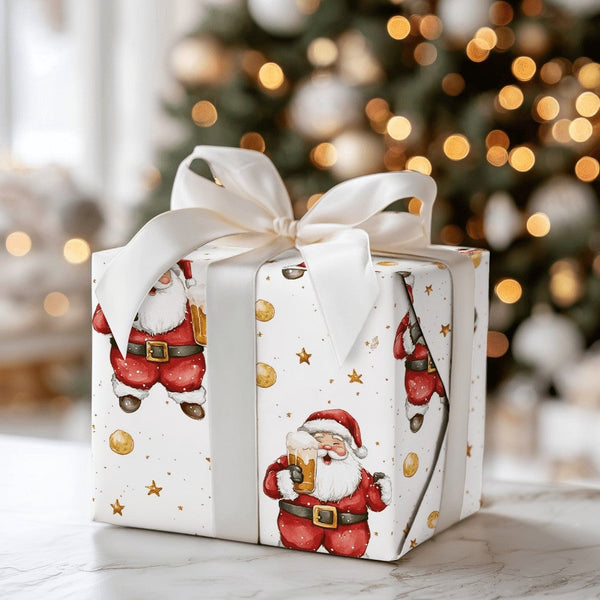 Humorous Christmas Gift Wrap, Beer Santa Wrapping Paper, Secret Santa Gift Wrapping Paper, Holiday Beer Lover Gift Wrap, Xmas