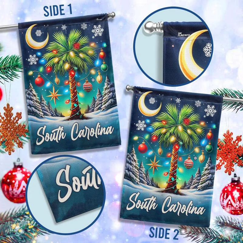 Palmetto Palm Tree Holiday Yard Flag, South Carolina Christmas Garden Flag, Double-Sided Coastal Winter Lawn Flag