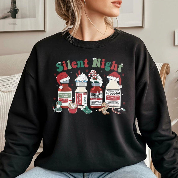 Humorous Medical Christmas Sweatshirt, Silent Night Nurse Sweatshirt, Healthcare Worker Sweatshirt, Holiday Nurse Crewneck, R