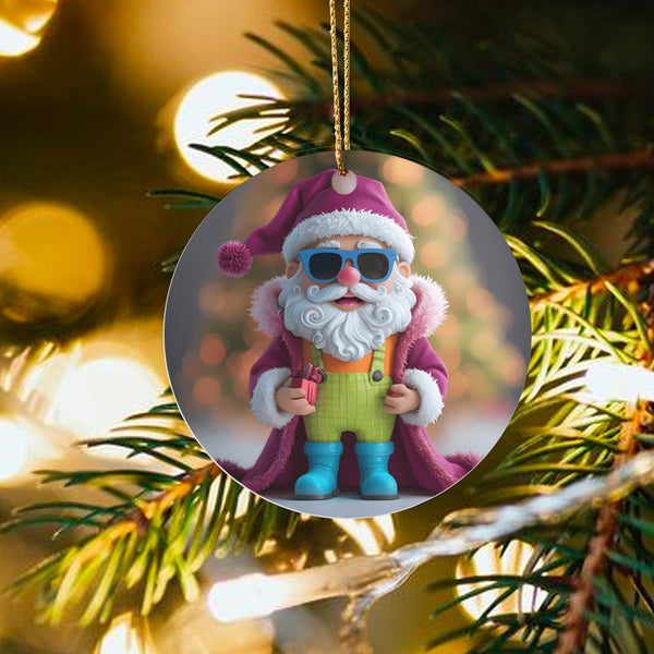 Retro Hipster Santa Ornament, Cool Santa Sunglasses Christmas Ornament, Humorous Santa Claus Ceramic Ornament, Holiday Tree D