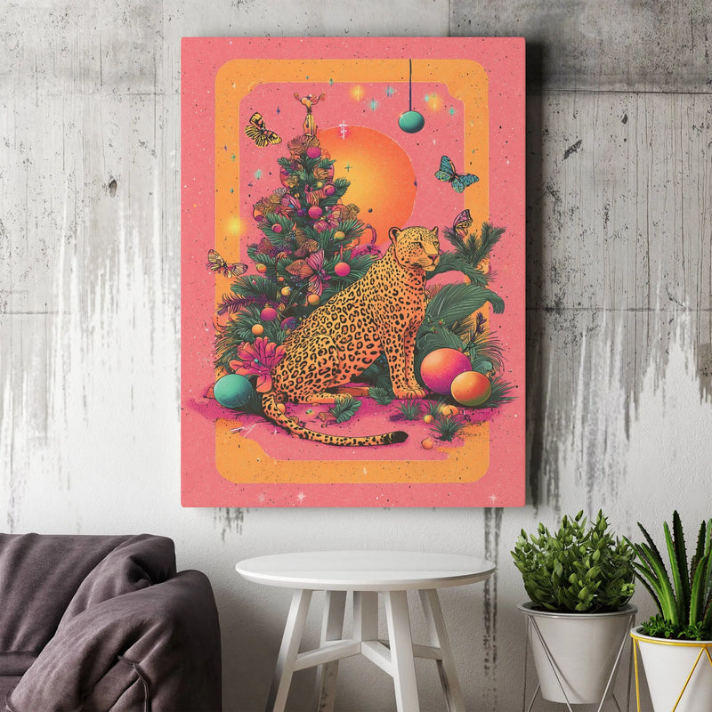 Tropical Holiday Canvas Poster, Leopard Christmas Tree Art, Funky Safari Xmas Wall Art Print, Festive Decor, Printable Digital Download