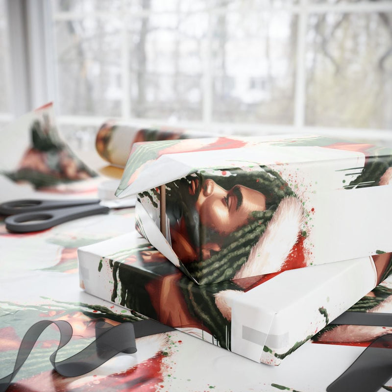 Dreadlocks Santa Christmas Gift Wrap, Black Santa Wrapping Paper, African American Holiday Wrapping Paper, Festive Xmas Gift Wrap Roll