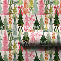 Whimsical Bow Tree Gift Wrap, Colorful Christmas Tree Wrapping Paper, Pink Orange Holiday Present Paper, Modern Christmas Gift Wrapping Paper