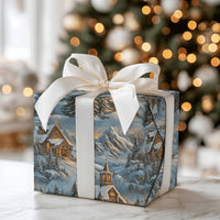 Winter Landscape Gift Wrap, Snowy Mountain Village Wrapping Paper, Christmas Wrapping Paper Roll, Comfy Chalet Holiday Present Wrap Paper