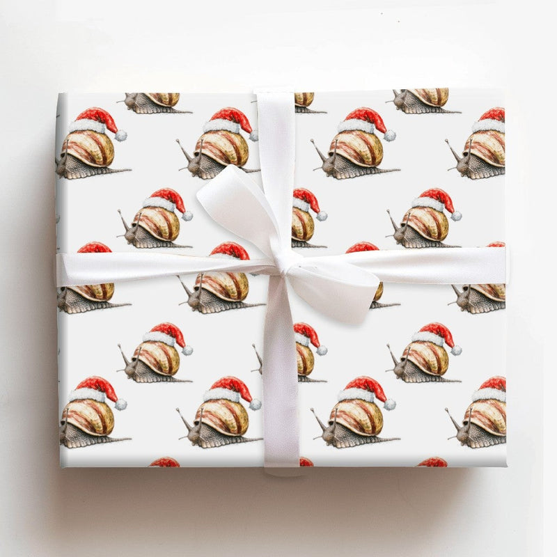 Santa Hat Animal Gift Wrap, Christmas Snail Wrapping Paper, Whimsical Snail Wrapping Paper Roll, Holiday Wrapping Paper