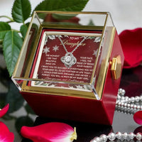 Rotating Rose Gift Box, Daughter Love Knot Necklace, CZ Crystal Knot Pendant, Gold Finish Jewelry, Meaningful Christmas Present for Daughter