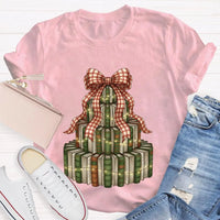 Bookworm Holiday Graphic Tee, Books Bows Lights Christmas Tree Shirt, Comfy Bookish Christmas T-Shirt, Reader Teacher Xmas Present Tee