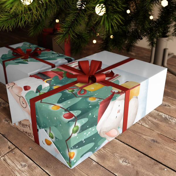 Santa and Snowman Gift Wrap, Watercolor Christmas Wrapping Paper, Festive Winter Holiday Gift Wrapping Paper, Adorable Xmas P
