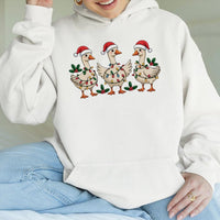 Humorous Holiday Goose Sweatshirt, Silly Goose Christmas Lights Hoodie, Adorable Retro Xmas Goose Pullover, Festive Winter Animal Hooded Sweater