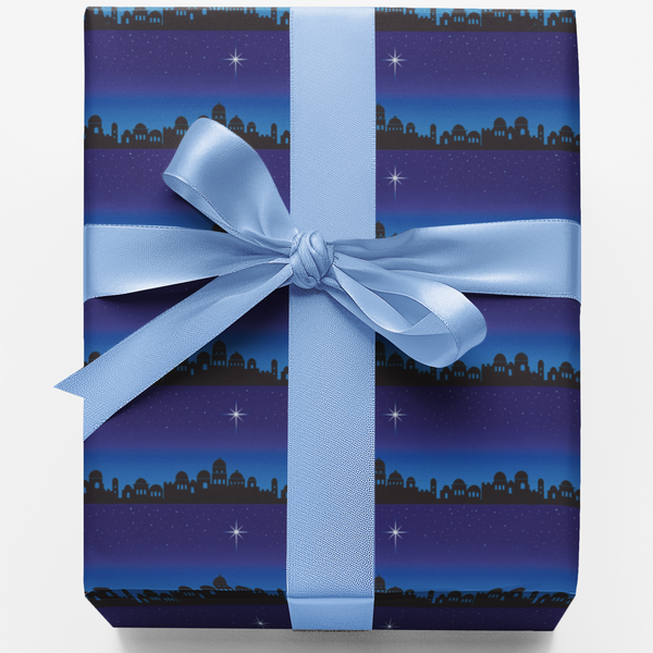Nativity Star Gift Wrap, Bethlehem Silhouette Christmas Wrapping Paper, Minimalist Holy Night Wrapping Paper, Religious Xmas 