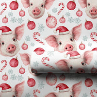 Adorable Piglet Holiday Gift Wrap, Santa Hat Pig Christmas Wrapping Paper, Watercolor Farm Animal Wrapping Paper, Festive Xmas Gift Wrap Roll