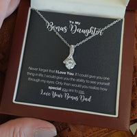 Step Dad Ribbon Pendant, Bonus Daughter Necklace, 14k White Gold Over Stainless Steel Necklace, Meaningful Birthday Christmas Present for Her