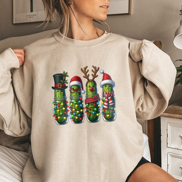 Festive Holiday Pickle Sweatshirt, Christmas Pickle Sweatshirt, German Tradition Ornament Crewneck, Humorous Ugly Xmas Pullov