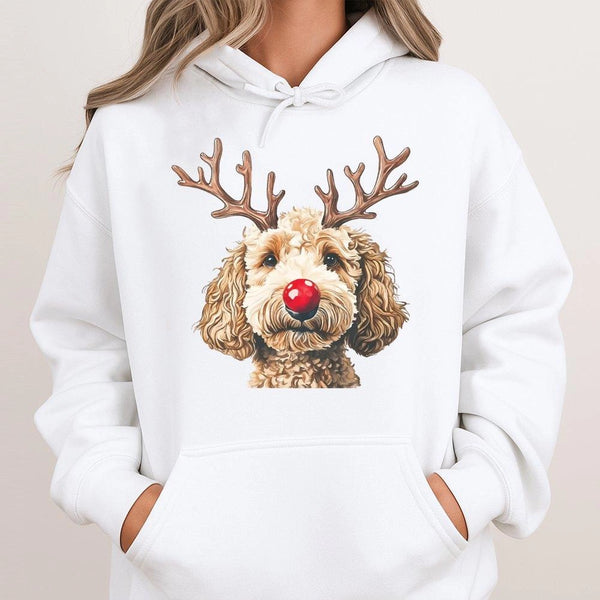 Adorable Christmas Dog Hoodie, Reindeer Goldendoodle Hoodie, Holiday Doodle Hooded Sweatshirt, Xmas Puppy Pullover Hoodie, Do