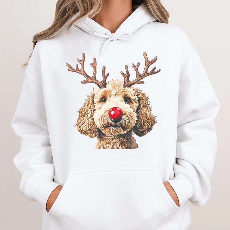 Adorable Christmas Dog Hoodie, Reindeer Goldendoodle Hoodie, Holiday Doodle Hooded Sweatshirt, Xmas Puppy Pullover Hoodie, Dog Lover Xmas Present