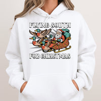 Santa Duck Hunting Hoodie, Flying South for Christmas Hoodie, Humorous Hunter Xmas Pullover Hoodie, Winter Outdoor Sweatshirt, Hunter Present