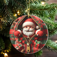 Red Plaid Zipper Ornament, Santa Claus Christmas Ornament, Rustic Holiday Ceramic Ornament, Festive Tree Decor, Winter Keepsake Present