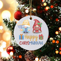Hanukkah Christmas Tree Ornament, Chrismukkah Gnome Ceramic Ornament, Interfaith Holiday Ornament, Adorable Gnome Keepsake, Winter Holiday Present