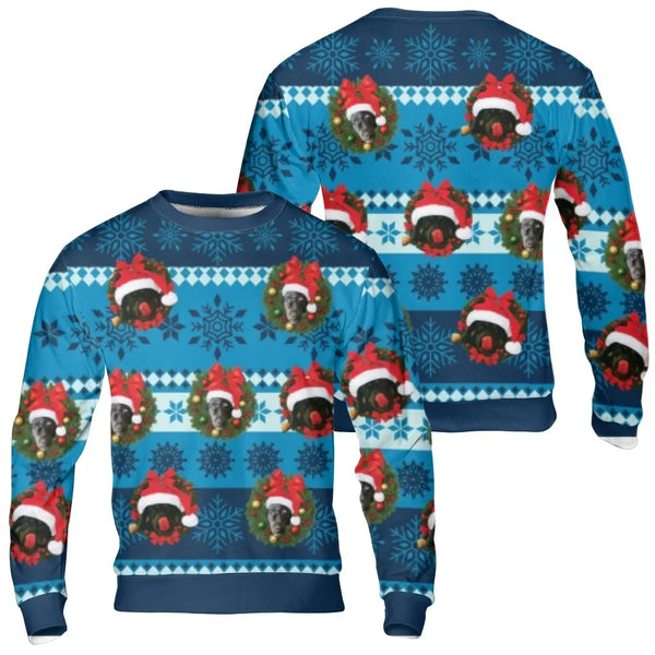 Adorable Dog Santa Hat Wreath Crewneck, Black Labrador Christmas Sweatshirt, Festive Lab Holiday Pullover, Black Lab Lover Xm