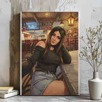 Comfy Holiday Selfie Wall Canvas, Christmas Tavern Portrait Canvas, Festive Pub Scene Canvas Print, Winter Living Room Wall Decor Xmas Present