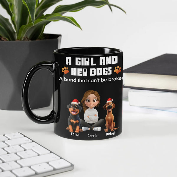 A Girl and Her Dogs Christmas Coffee Cup, Dog Mom Ceramic Mug, Winter Pet Lover Drinkware, Adorable Holiday Present for Puppy