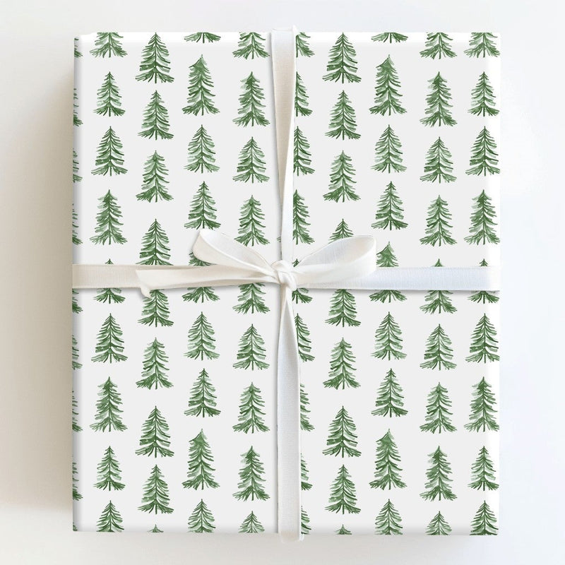 Forest Evergreen Gift Wrap, Watercolor Pine Tree Wrapping Paper, Rustic Winter Tree Wrapping Paper, Woodland Christmas Gift Wrap Roll
