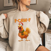 F Caw F Rooster Meme Sweatshirt, Humorous Chicken Christmas Sweatshirt, Holiday Sarcastic Farm Animal Sweater, Adorable Xmas Humor Crewneck