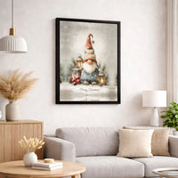 Watercolor Holiday Gnome Print, Christmas Gnome Canvas Wall Art, Festive Xmas Lantern Poster, Winter Home Decor Digital Download