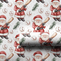 Watercolor Christmas Gift Wrap, Baseball Bat Santa Wrapping Paper, Holiday Sports Fan Wrapping Paper, Pine Sprig Baseball Gift Wrap Roll
