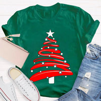 Festive Holiday Season Graphic Tee, Red Christmas Tree Stars Graphic Shirt, Merry Christmas Tree T-Shirt, Winter Holiday Party Apparel