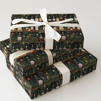Liquor Bottle Shelves Gift Wrap, Holiday Bar Cabinet Wrapping Paper, Festive Wine Shelf Wrapping Paper, Adult Christmas Party Wrapping Paper