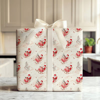 Sleigh Ride Christmas Gift Wrap, Watercolor Santa Wrapping Paper, Winter Holiday Present Wrapping Paper, Traditional Santa Sleigh Gift Wrap