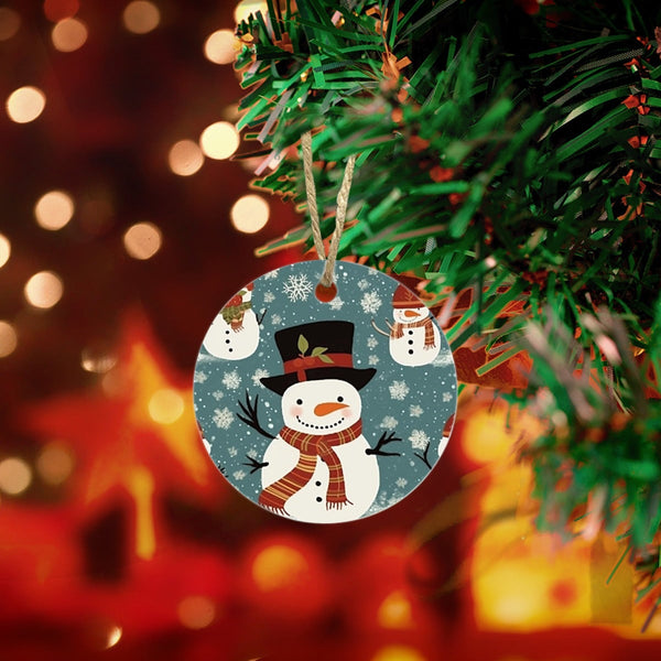 Personalized Winter Holiday Ornament, Snowman Christmas Ornament, Glossy Round Ceramic Ornament, Tree Hanging Keepsake Orname