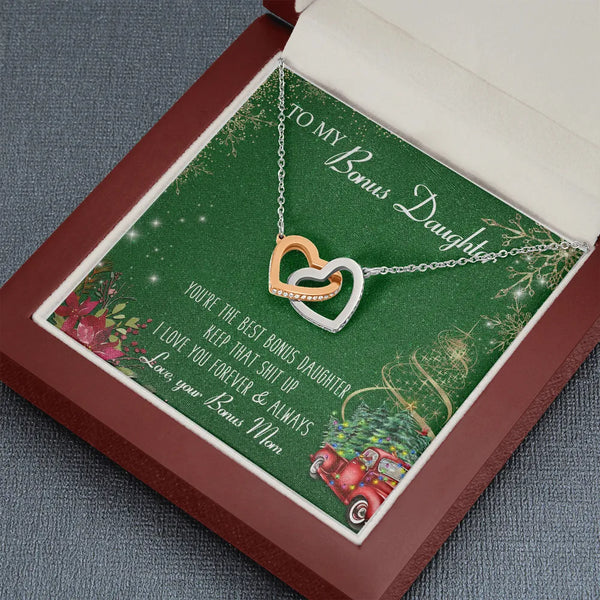 Surgical Steel Pendant Necklace, Bonus Daughter Interlocking Heart Necklace, Stepdaughter Keepsake Necklace, Christmas Presen