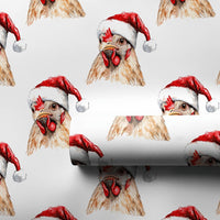 Santa Hat Farm Animal Gift Wrap Roll, Adorable Chicken Christmas Wrapping Paper, Farmhouse Holiday Wrapping Paper, Humorous Hen Xmas Gift Wrap