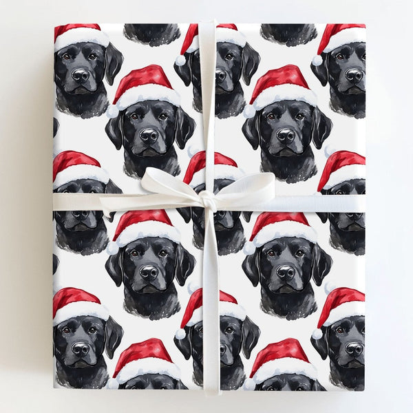 Santa Hat Dog Gift Wrap, Black Labrador Wrapping Paper, Watercolor Black Lab Holiday Wrapping Paper, Christmas Pet Lover Pres
