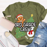 Snowman Tree Custom Holiday Shirt, Personalized Third Grade Crew Christmas T-Shirt, 3rd Grade Teacher Tee, Custom School Christmas Shirt
