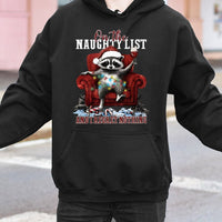 Naughty List Raccoon Hoodie, I Regret Nothing Raccoon Christmas Hoodie, Humorous Animal Holiday Graphic Sweatshirt, Adorable Xmas Pullover Hoodie