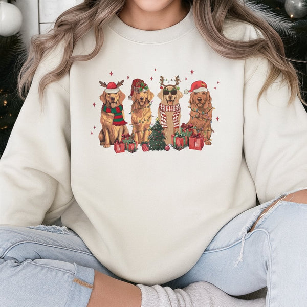 Festive Dog Holiday Sweater, Golden Retriever Christmas Sweatshirt, Adorable Pet Lover Crewneck, Winter Dog Mom Pullover, Xma