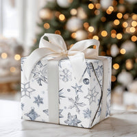 Winter Star Gift Wrap, Watercolor Snowflake Christmas Wrapping Paper, Blue Silver Holiday Wrapping Paper, Elegant Celestial Wrapping Paper