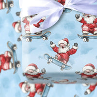 Blue Skater Santa Gift Wrap, Skateboarding Santa Wrapping Paper, Humorous Christmas Present Wrap, Humorous Skateboard Holiday Wrapping Paper