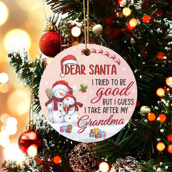 Humorous Snowman Christmas Ornament, Dear Santa I Tried to Be Good Grandma Ornament, Grandma Holiday Tree Ornament, Adorable 