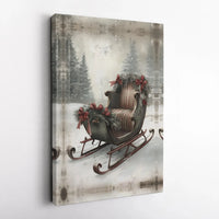 Snowy Forest Winter Canvas Wall Art, Vintage Christmas Sleigh Canvas Print, Holiday Sleigh Scene Canvas Art, Festive Xmas Home Decor