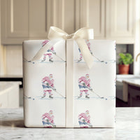 Sports Christmas Gift Wrap, Hockey Santa Claus Wrapping Paper, Watercolor Skating Santa Wrapping Paper, Winter Sports Holiday Gift Wrap