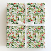 Botanical Christmas Gift Wrap, Watercolor Holly Wrapping Paper, Red Berry Holiday Wrapping Paper, Elegant Winter Plant Gift Wrap Roll