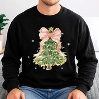 Comfy Holiday Tree Sweatshirt, Watercolor Bow Christmas Tree Sweatshirt, Preppy Xmas Graphic Crewneck, Christmas Sweatshirt Present for Her