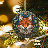 Woodland Animal Ceramic Ornament, Stained Glass Fox Christmas Ornament, Wildlife Lover Tree Ornament, Holiday Keepsake Present