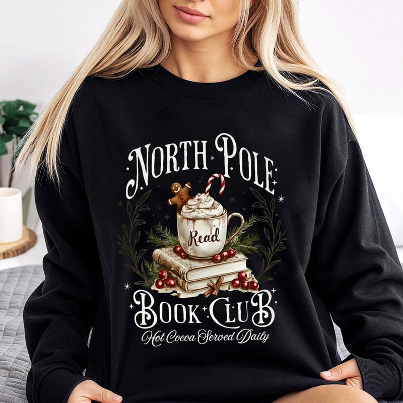 Christmas Book Lover Crewneck, North Pole Book Club Sweatshirt, Adorable Holiday Reader Graphic Pullover, Bookish Xmas Sweater, Reader Present