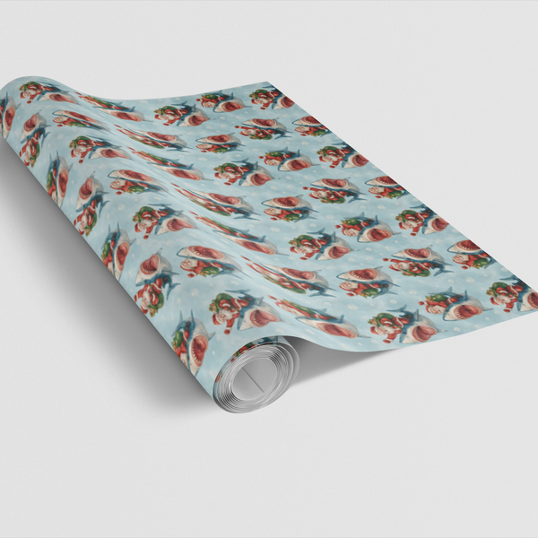 Humorous Holiday Wrapping Paper, Santa Riding a Shark Christmas Wrapping Paper, Ocean Theme Gift Wrapping Paper, Winter Prese